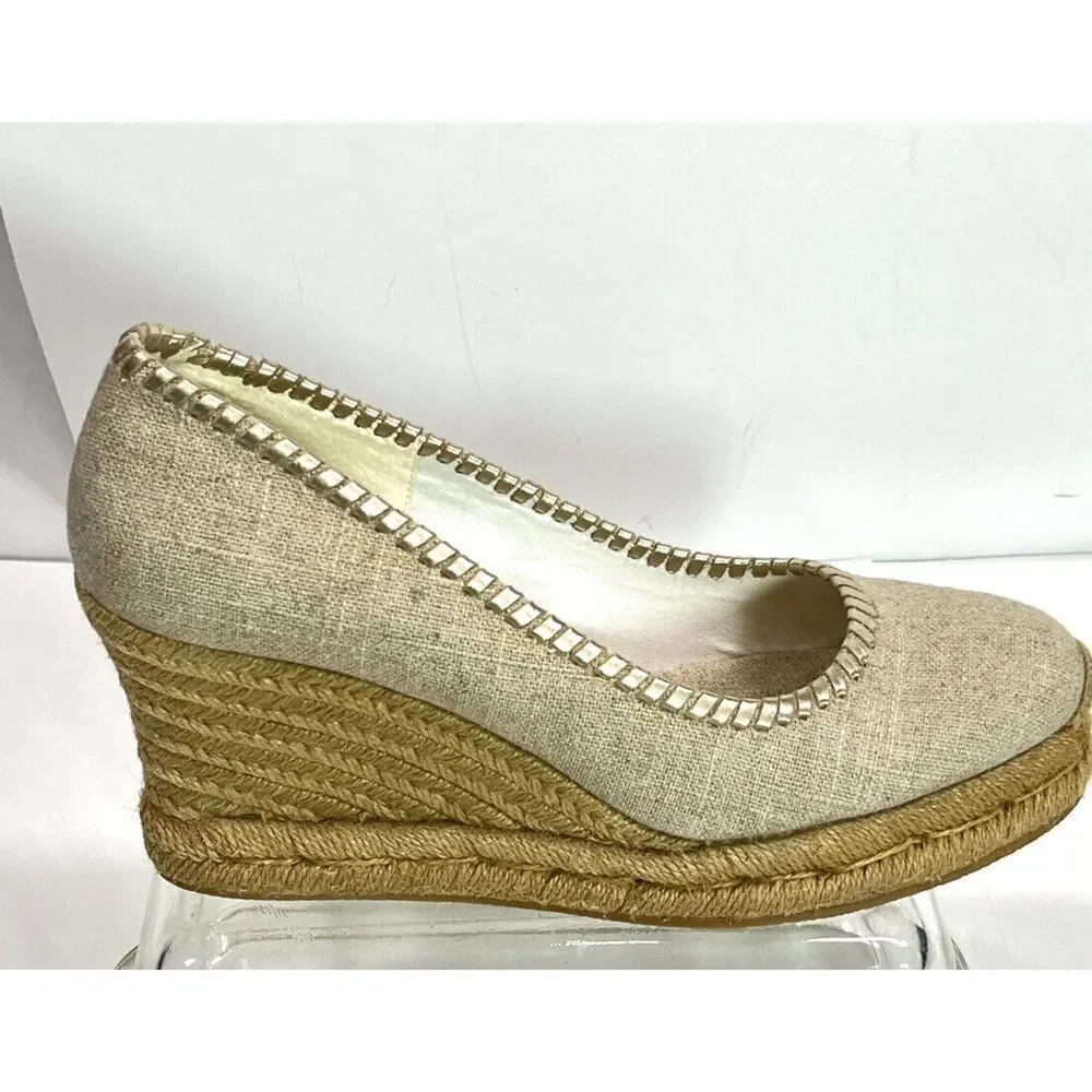 Jack Rogers Palmer Closed Toe Canvas Espadrille Wedge Size‎ 9 Gold Tan